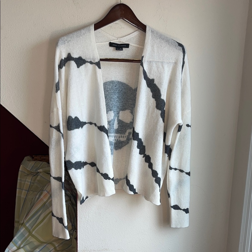 Skull Cashmere White Skull Tie Dye Open‎ Front Cardigan Sweater XS